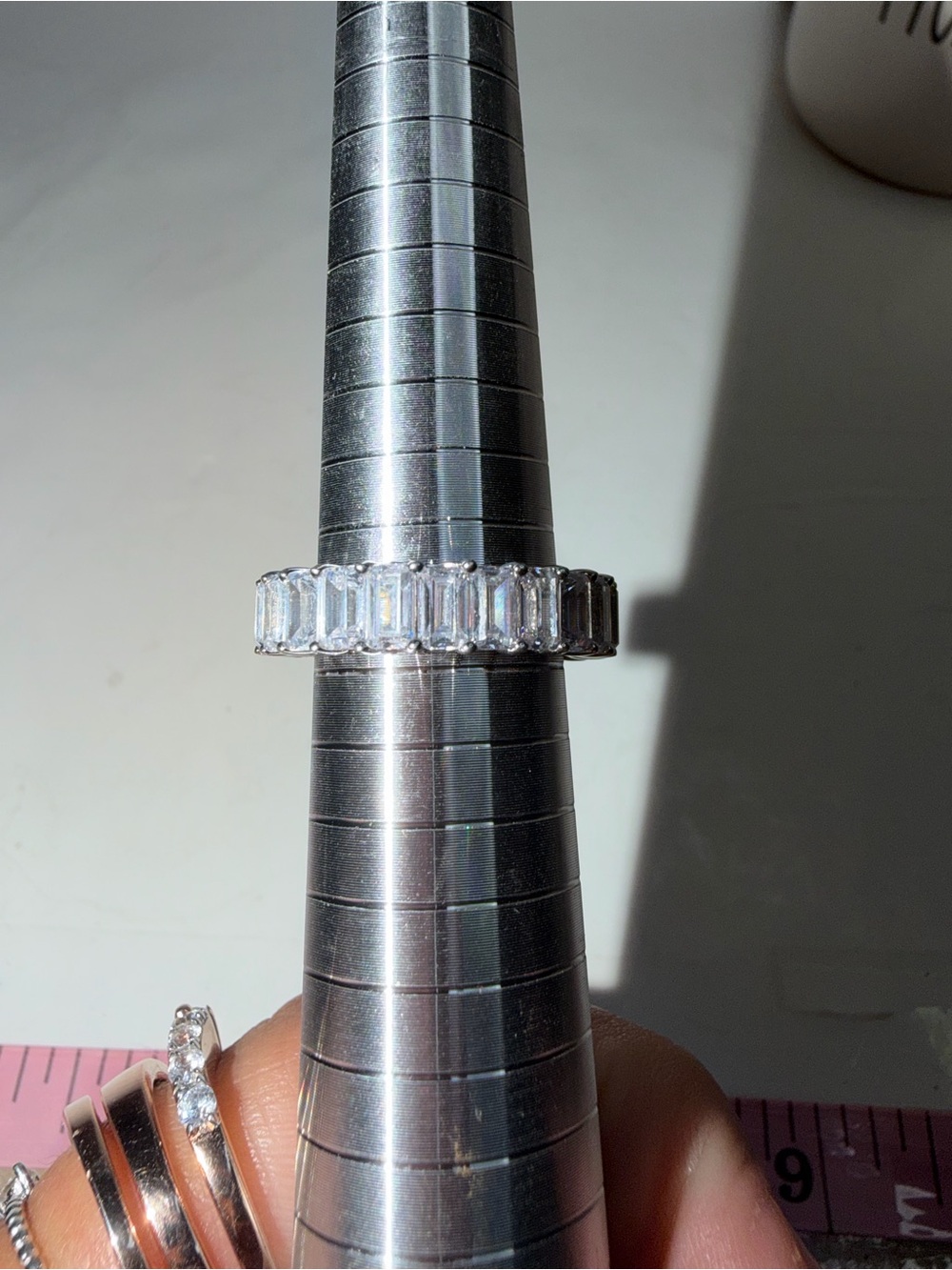 925 Sterling Silver Emerald Cut CZ Eternity Band Ring Size 9 Cubic Zirconia